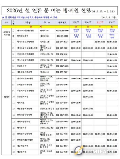 안성시, 설 연휴 응급진료체계 운영