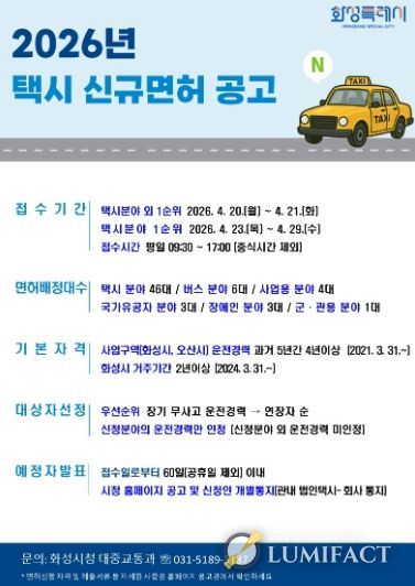 2026년 택시 신규면허 발급 안내 포스터